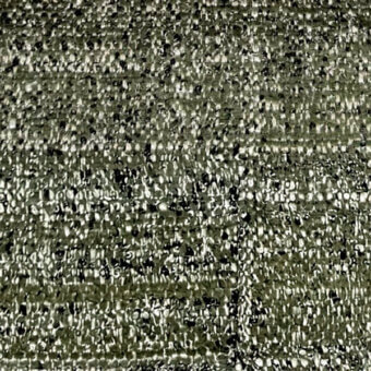 Olive-green woven fabric sample displays a dense, textured surface with off-white threads and an irregular, nubby pattern; label reads "egoitaliano."